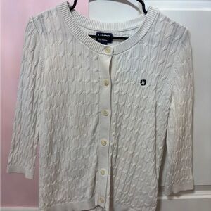 Lands' End White Cable Knit Cardigan